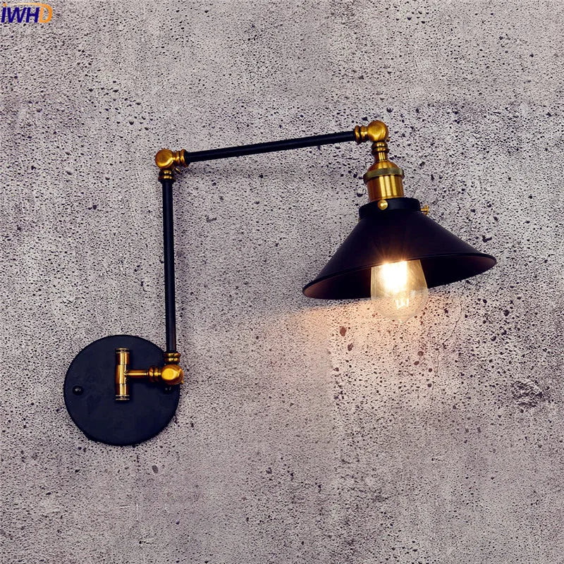 Afralia™ Loft Industrial Wall Sconce Black Swing Arm Wall Lamp LED Edison Luminaire