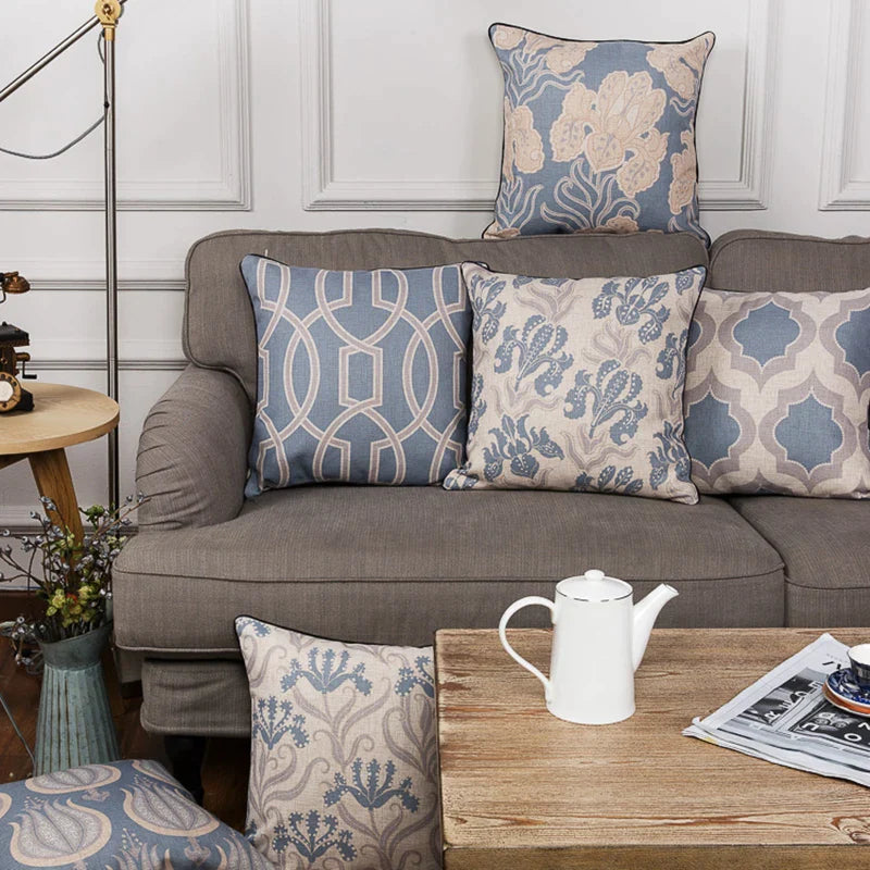 Afralia™ Vintage Blue European Floral Style Pillow Cover 45x45cm/30x50cm