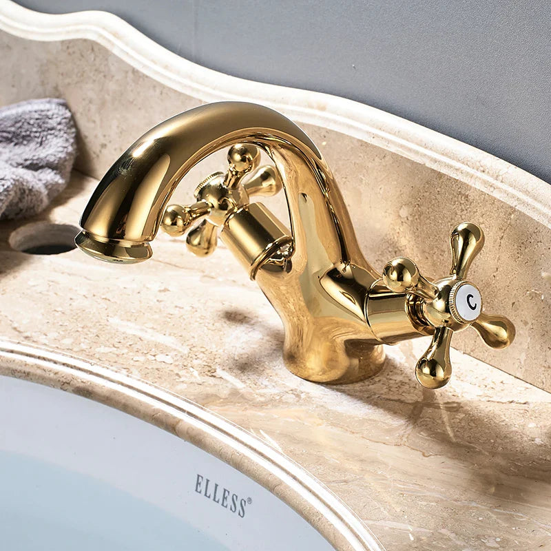 Afralia™ Gold Vessel Sink Mixer Tap Deck Mounted Basin Faucet Hot Cold Water Mixer