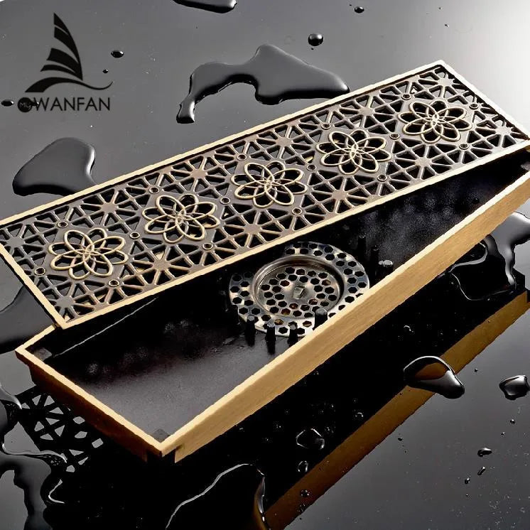 Afralia™ Euro Antique Brass Carved Floor Drain Cover for Bathroom Bath Accessories