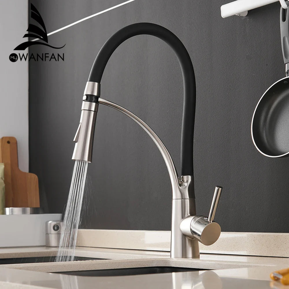 Afralia™ Brushed Nickel Kitchen Sink Faucet LED Light Mixer Tap