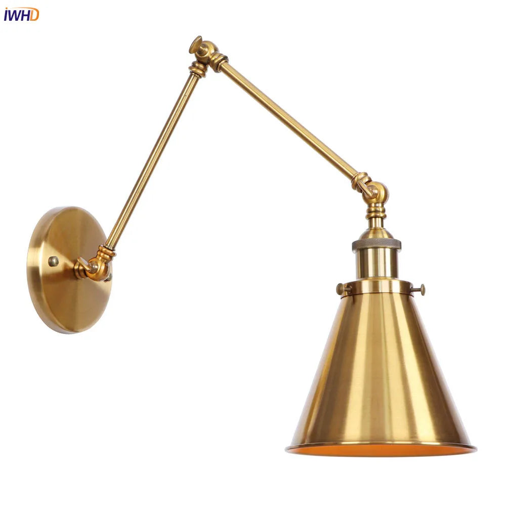Afralia™ Gold LED Swing Arm Wall Lamp Industrial Decor Vintage Beside Stair Loft