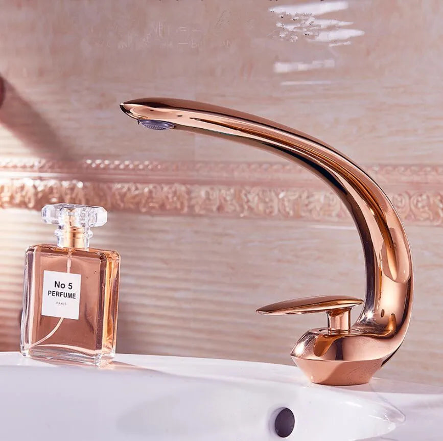 Afralia™ Rose Gold Basin Faucet: Modern Brass Sink Mixer Tap, Single Handle, Single Hole