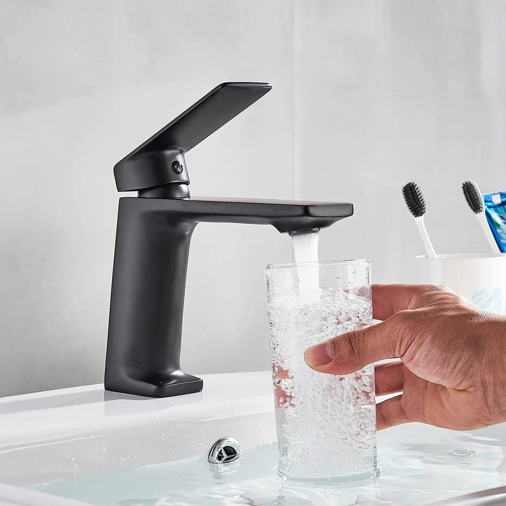 Afralia™ Matte Black Bathroom Basin Faucet Deck Mounted Brass Mixer Tap