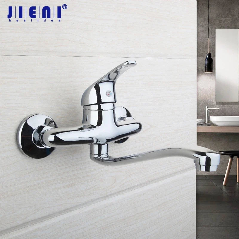 Afralia™ Chrome Bathroom Basin Faucet Wall Mounted Single Handle Hot Cold Mixer