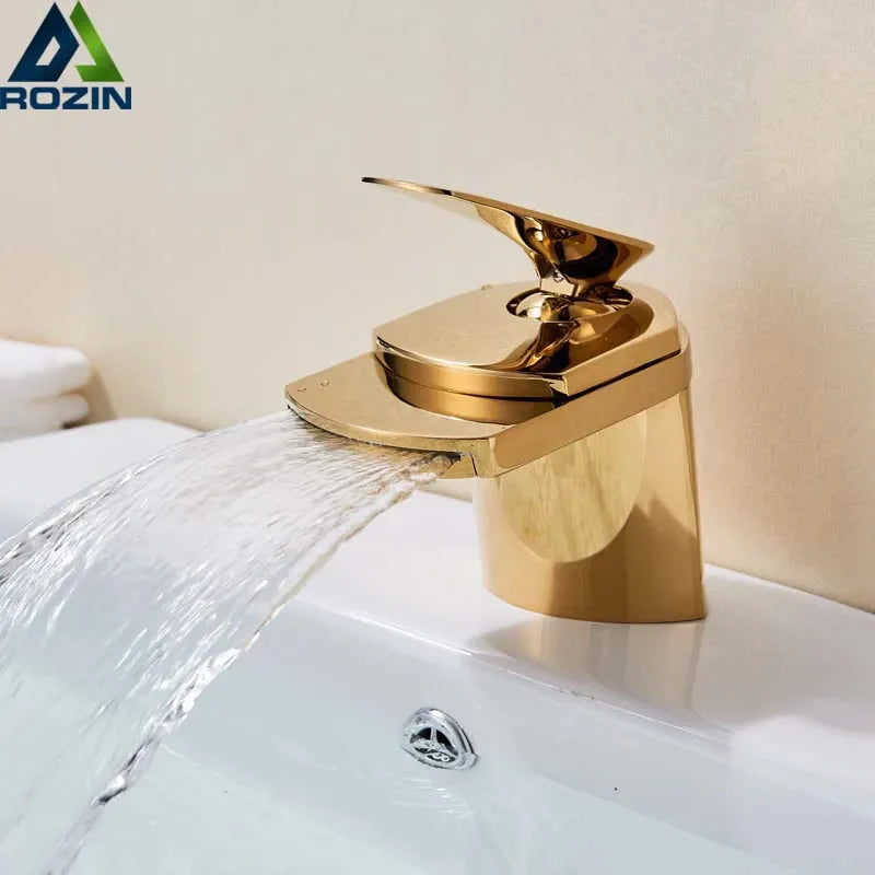 Afralia™ Golden Brass Waterfall Vessel Sink Faucet - Chrome Bathroom Vanity Tap