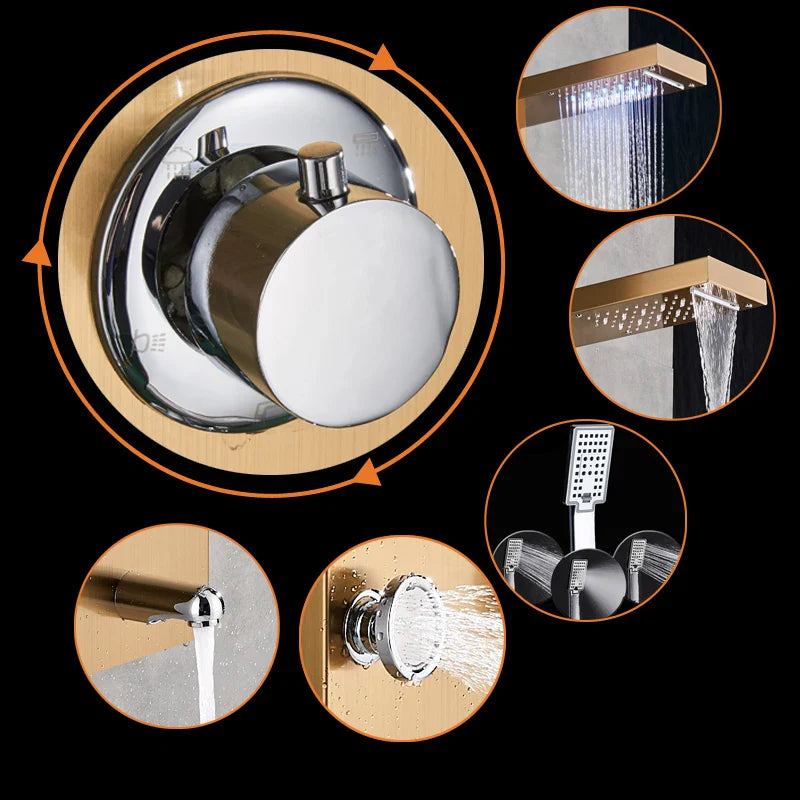 Afralia™ LED Rain Shower Column Tower with Digital Screen and Massage Jets