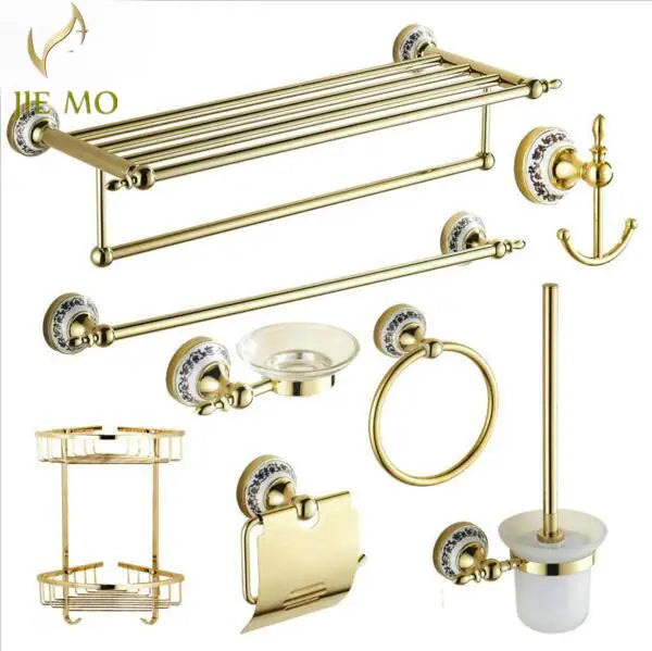 Afralia™ Golden Polished Porcelain Bath Hardware Set for Bathroom Essentials