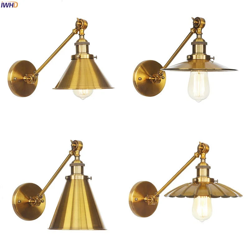 Afralia™ Gold Long Arm LED Wall Light Bedroom Stair Loft Industrial Vintage Wall Lamp