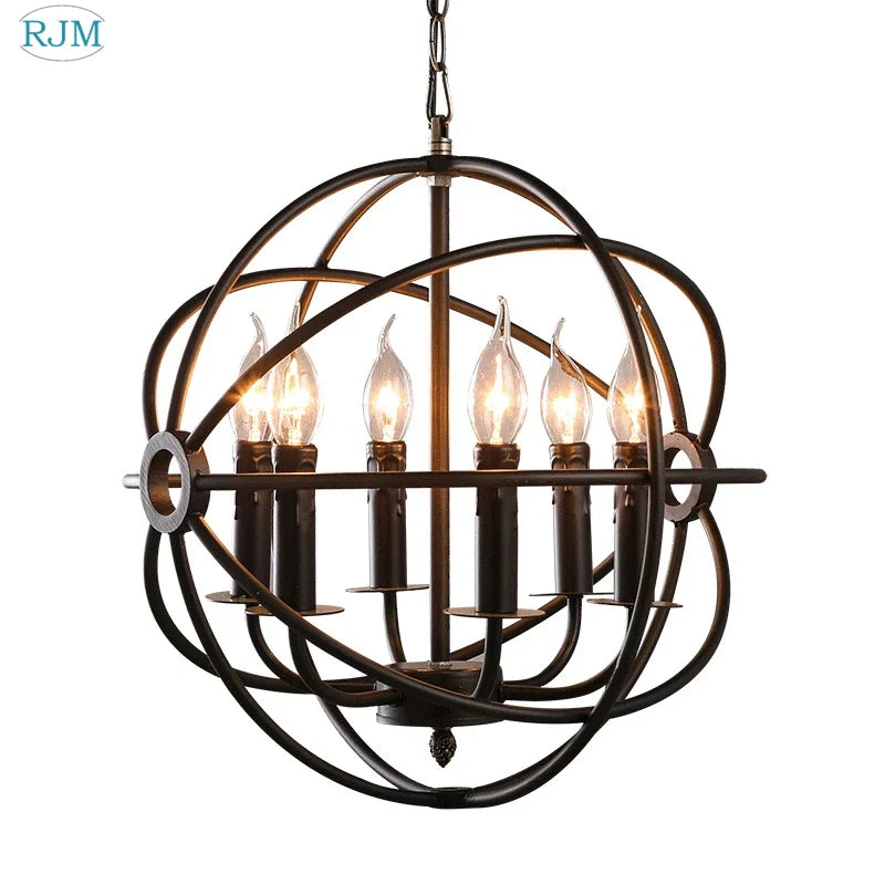 Afralia™ Industrial Loft Iron Cage Candle Chandelier - Vintage Round Hang Lamps for Lighting Decor