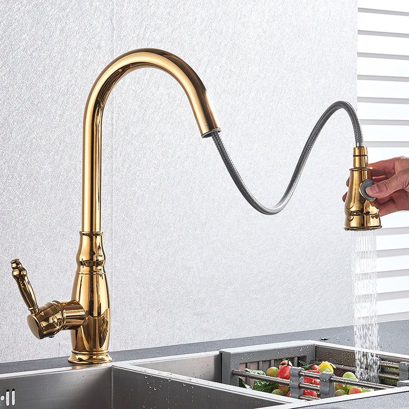 Afralia™ Spring Pull Down Kitchen Faucet with Hot & Cold Water Mixer - 2 Function Spout