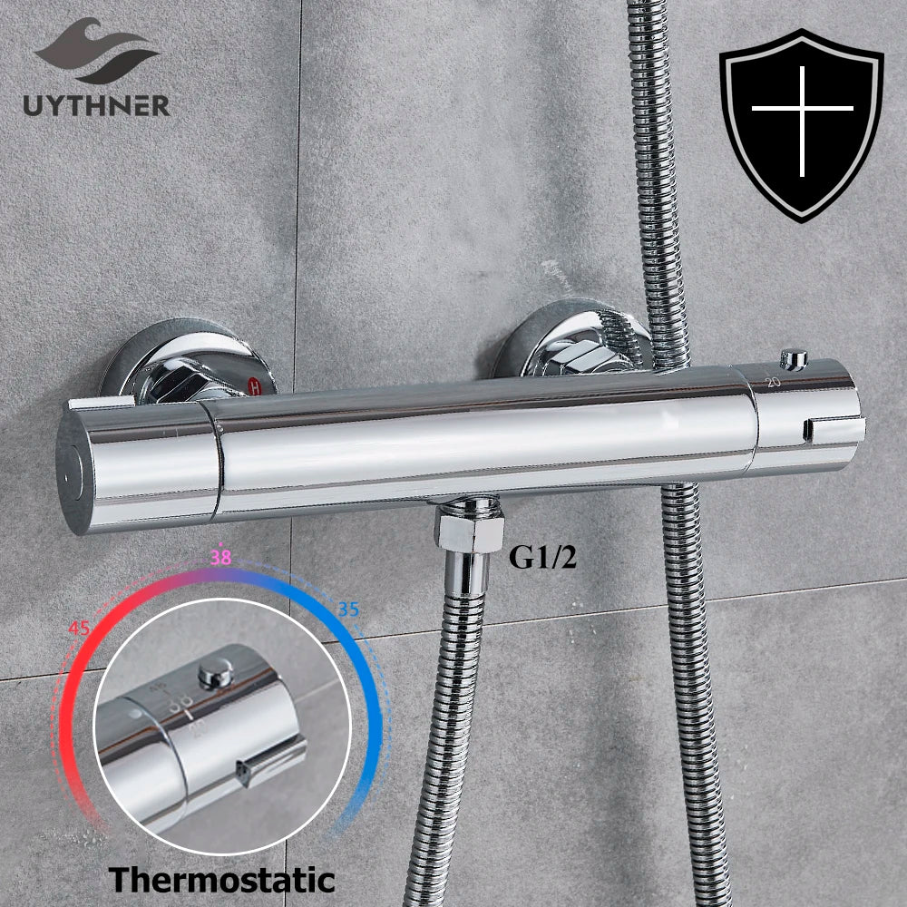 Afralia™ Chrome Thermostatic Shower Mixer Set: Hot & Cold Bathroom Thermostatic Tap