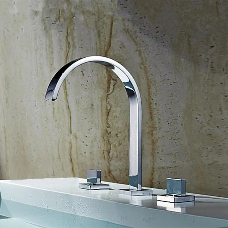 Afralia™ Square Brass Basin Faucet: Chrome/Gold/Black Finish, Double Handle Deck Mount Bathroom Tap