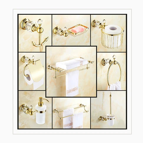 Afralia™ Crystal Brass Gold Bathroom Accessories Set