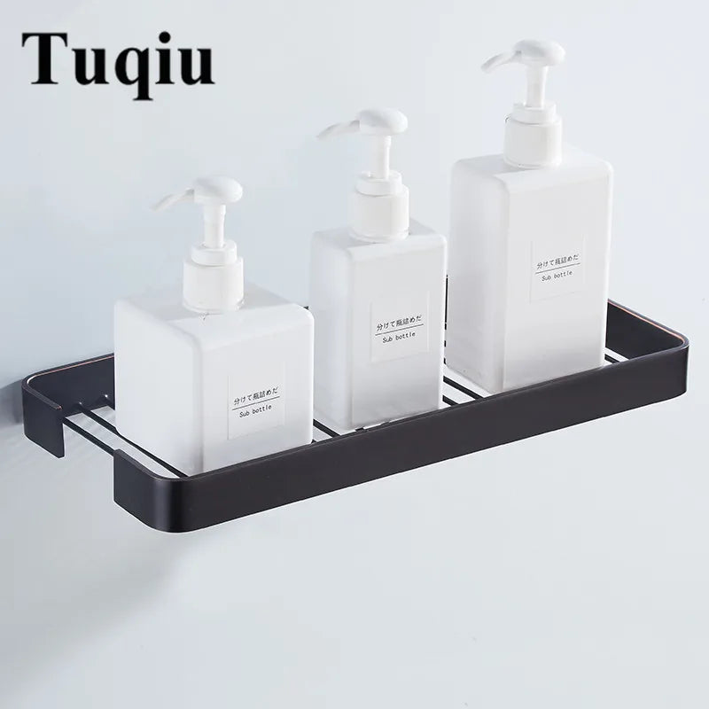 Afralia™ Brass Square Bathroom Shower Rack Wall Mounted Corner Shelf