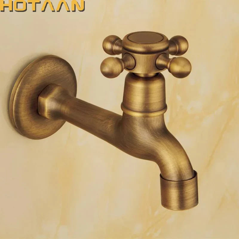 Afralia™ Antique Brass Wall Mount Bibcock Faucet for Garden and Bathroom