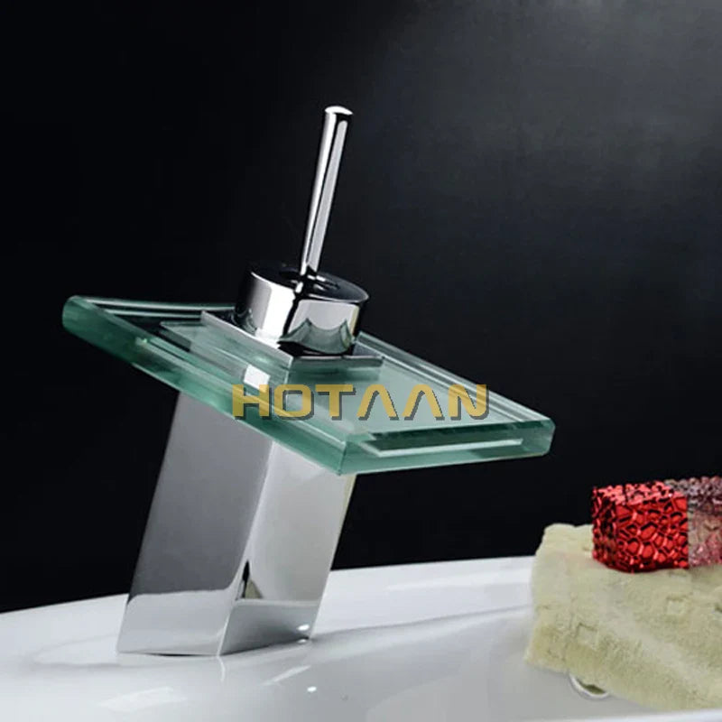 Afralia™ Copper Chrome Waterfall Bathroom Faucet Mixer for Basin Hot and Cold Water