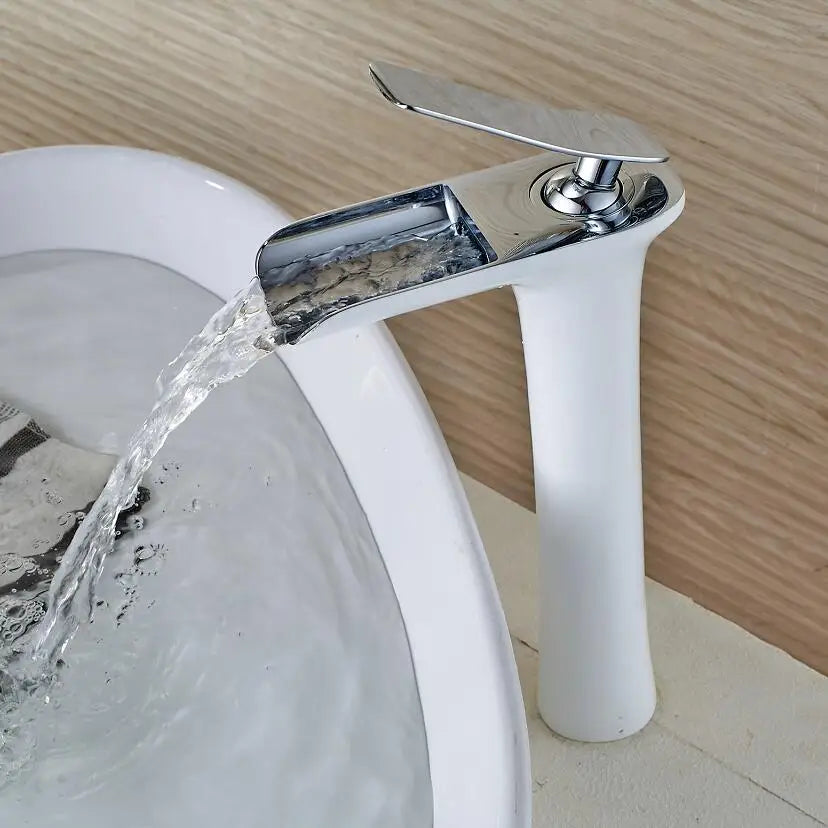 Afralia™ White Basin Faucet - Luxury Waterfall Tall Mixer Tap for Bathroom Sink