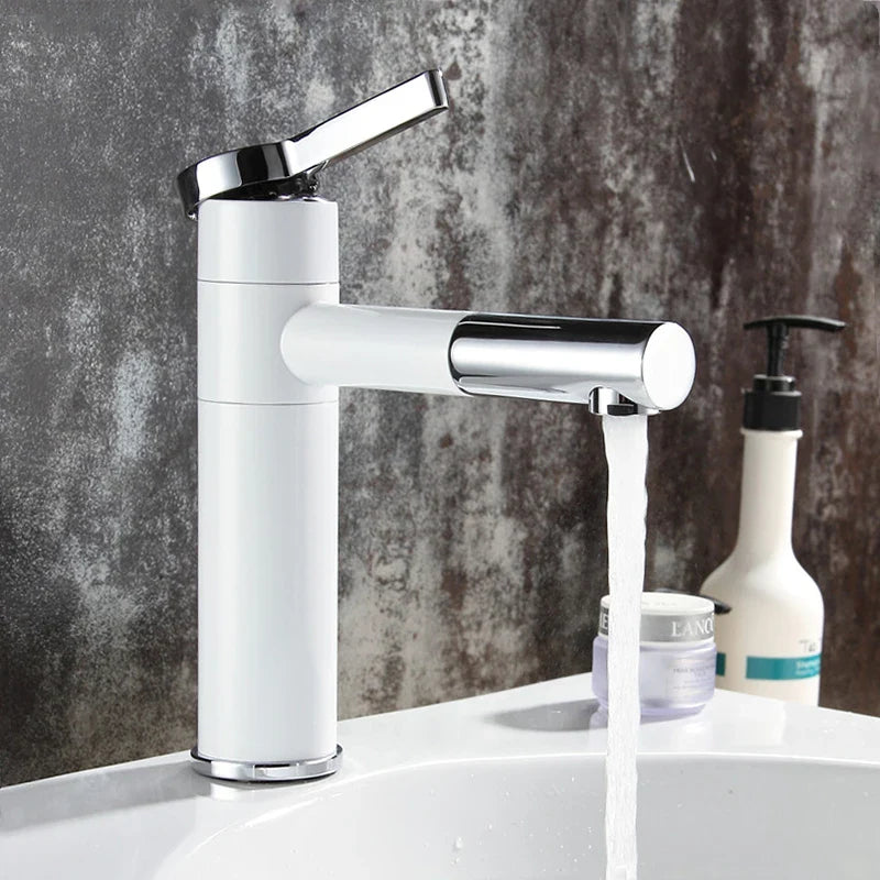 Afralia™ White Brass Basin Faucet Swivel Spout Vessel Sink Mixer Deck-Mounted Vanity Tap