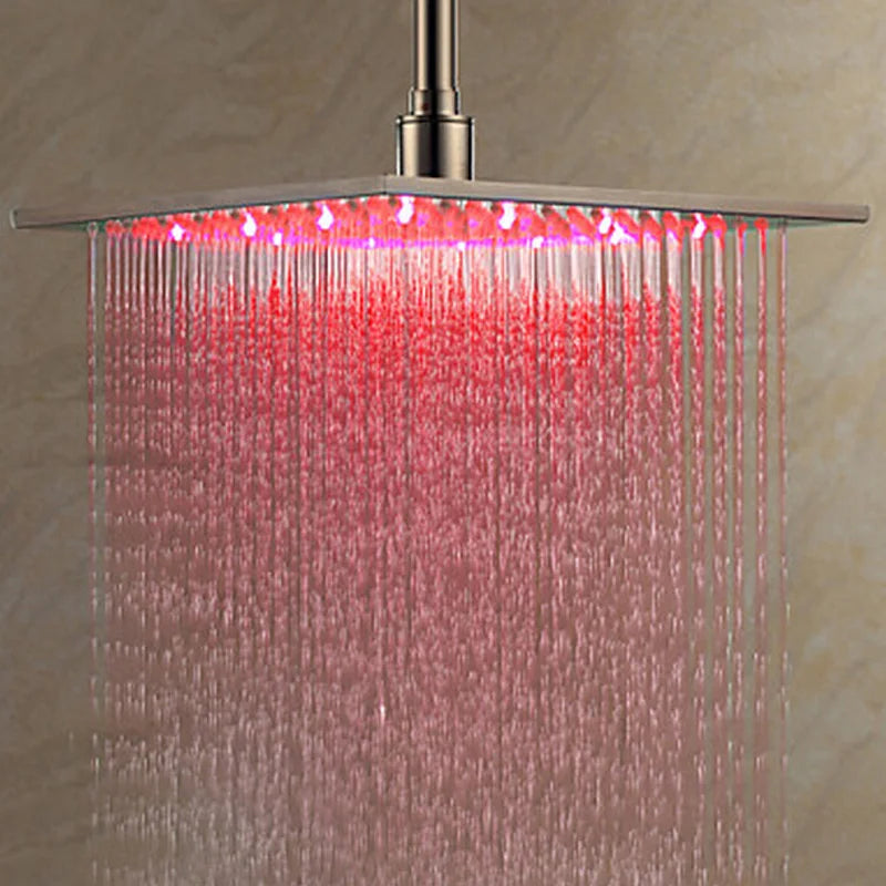 Afralia™ 16" Square LED Light Rainfall Shower Head - Color Changing Brass Showerhead