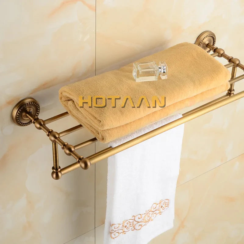 Afralia™ Brass Towel Rack, Antique Brass Holder, 50cm Shelf, Bathroom Accessories