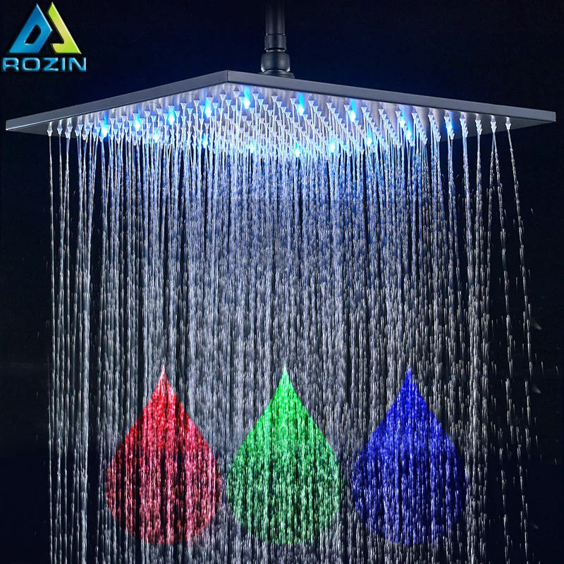 Afralia™ Matte Black 16" LED Square Shower Head - Brass Rainfall Faucet Head