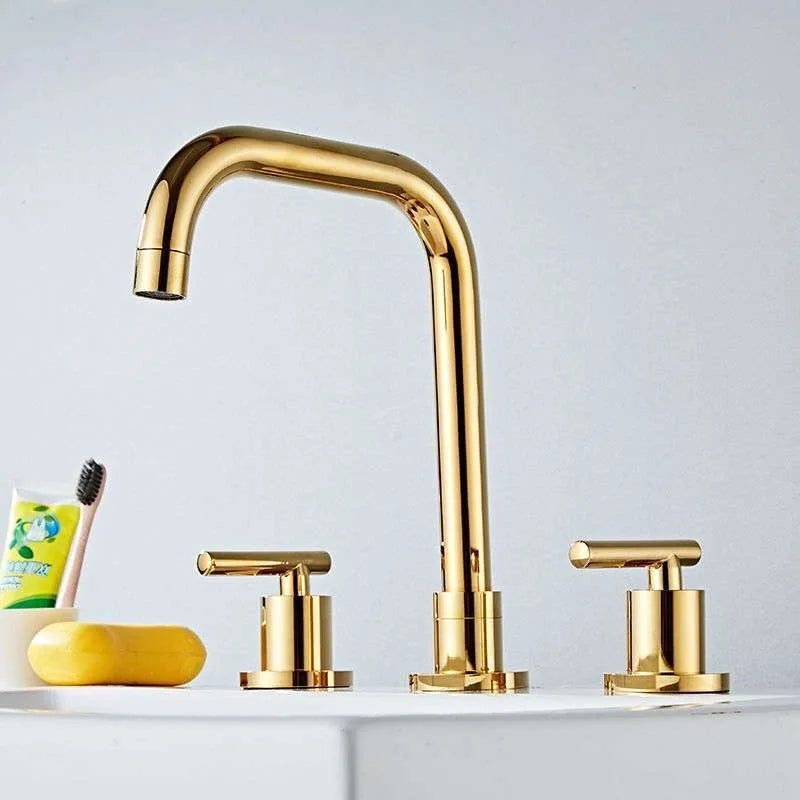 Afralia™ Brass Basin Faucet: Gold/Chrome Double Handle Bathroom Sink Tap, Deck Mounted-Widespread