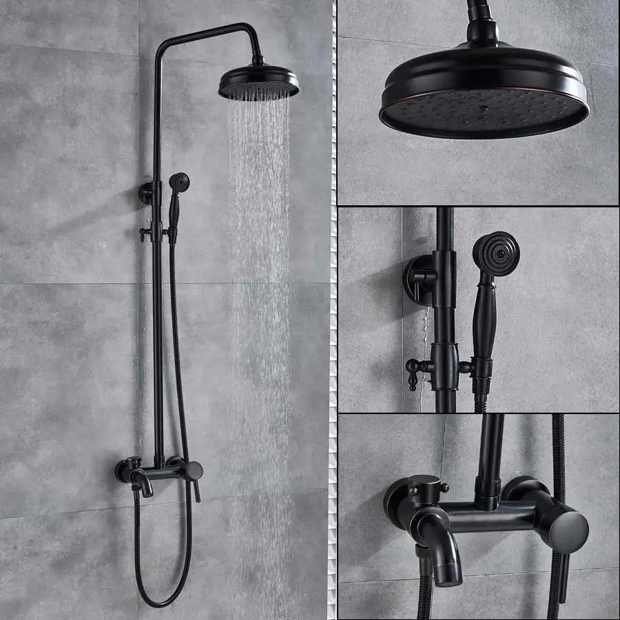 Afralia™ Black Bathroom Shower Faucet Mixer with 8" Rainfall Shower, Wall Mount Tub Spout