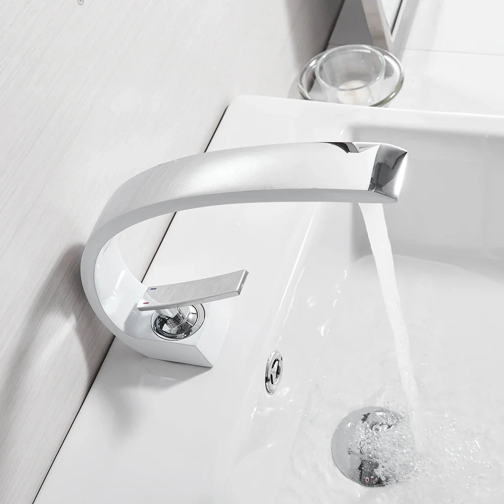 Afralia™ White Waterfall Basin Faucet Mixer Single Handle Modern Brass Bathroom Tap