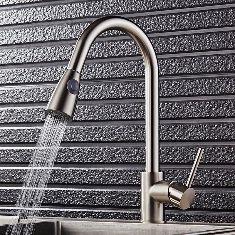 Afralia™ Pull Out Kitchen Faucet Mixer Single Handle 360 Rotate Chrome/Nickel/Gold Tap