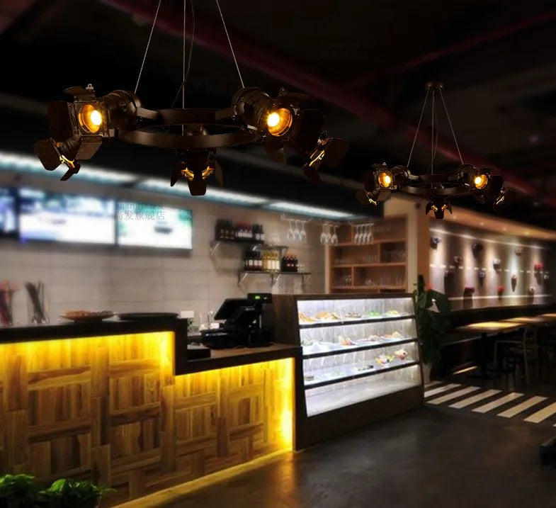 Afralia™ Vintage Loft Industrial Chandelier with Telescopic Spotlights