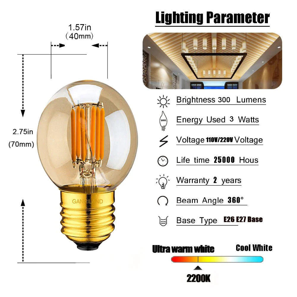 Afralia™ G40 3W LED Bulbs Warm White 110V 220V E26 E27 Decor Filament Globe Ball