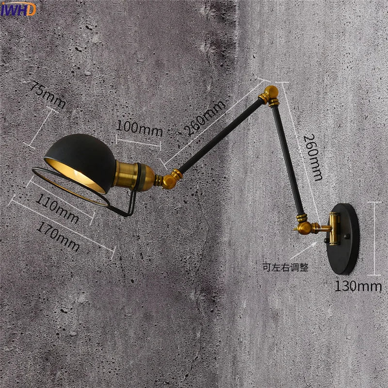 Afralia™ Retro Swing Arm LED Wall Sconce Light Industrial Loft Style Luminaire