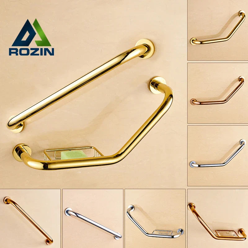 Afralia™ Chrome Golden Rose-gold Bathroom Handle Safety Grab Bar