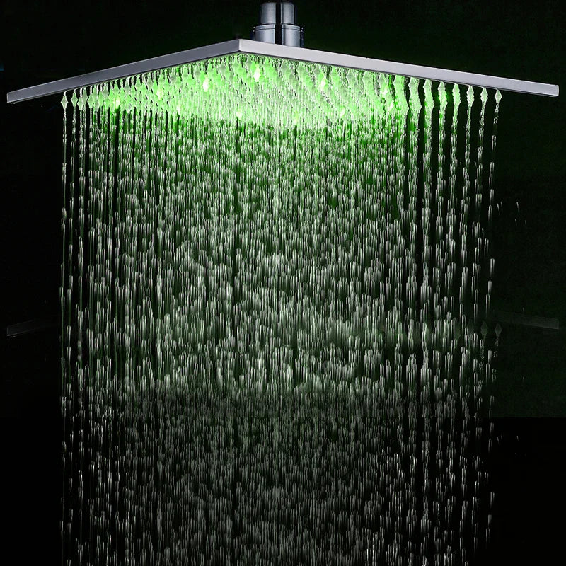 Afralia™ 16" Square LED Light Rainfall Shower Head - Color Changing Brass Showerhead