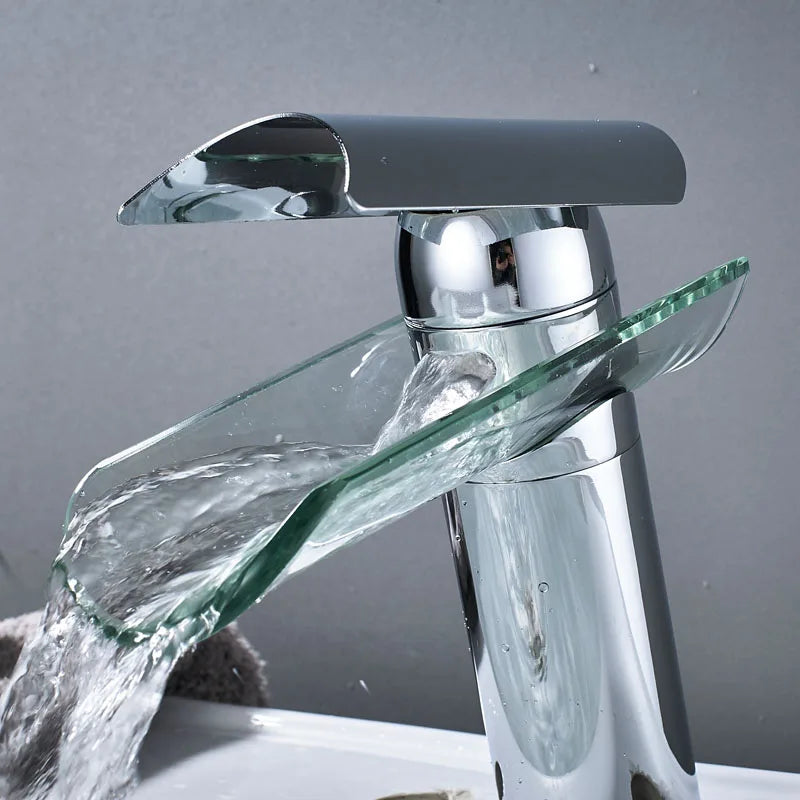 Afralia™ Glass Spout Basin Faucet: Waterfall Bathroom Mixer Tap, Chrome Finish