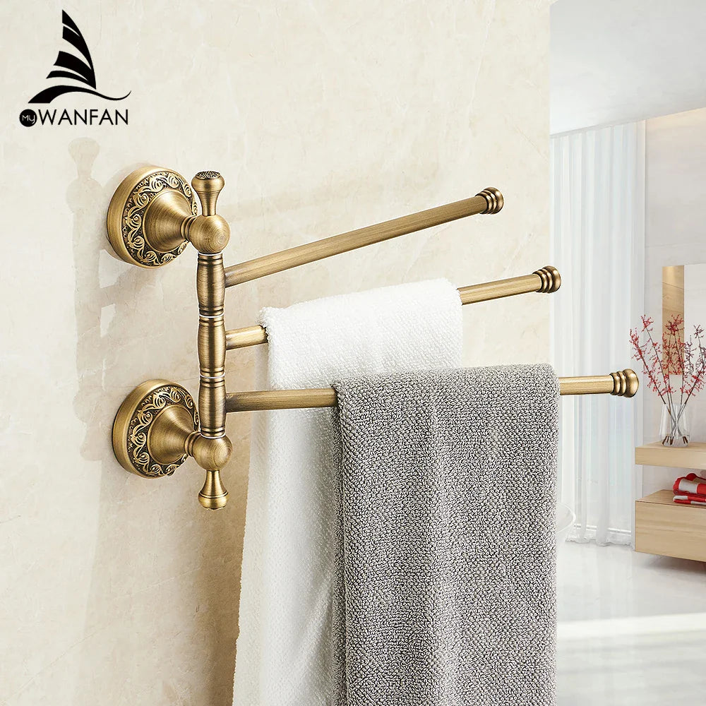 Afralia™ Antique Brass Towel Rack 4-Tier Bathroom Wall Shelf Holder Bars Pants Hanger