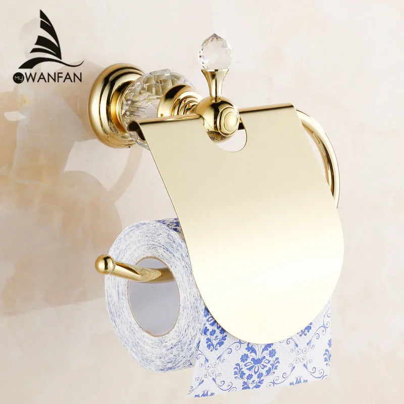 Afralia™ Crystal Brass Gold Bathroom Accessories Set