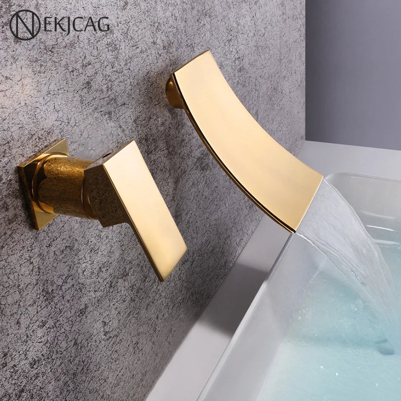 Afralia™ Retro Waterfall Brass Basin Faucet Hot Cold Under Counter Gold Black Water