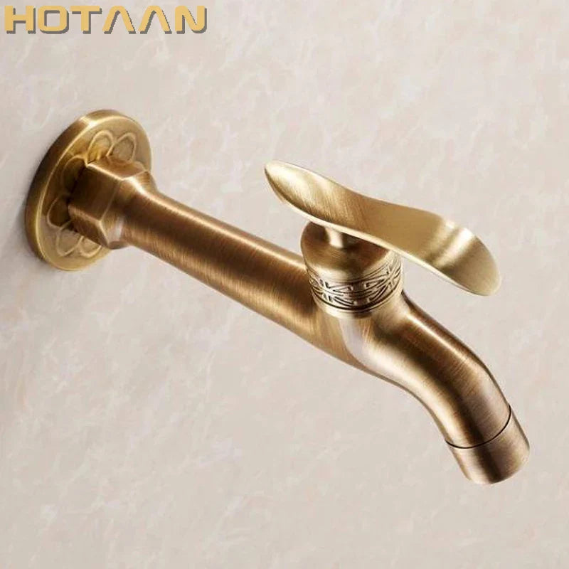 Afralia™ Antique Brass Finish Wall Mount Bibcock Faucet for Bathroom and Washing Machine