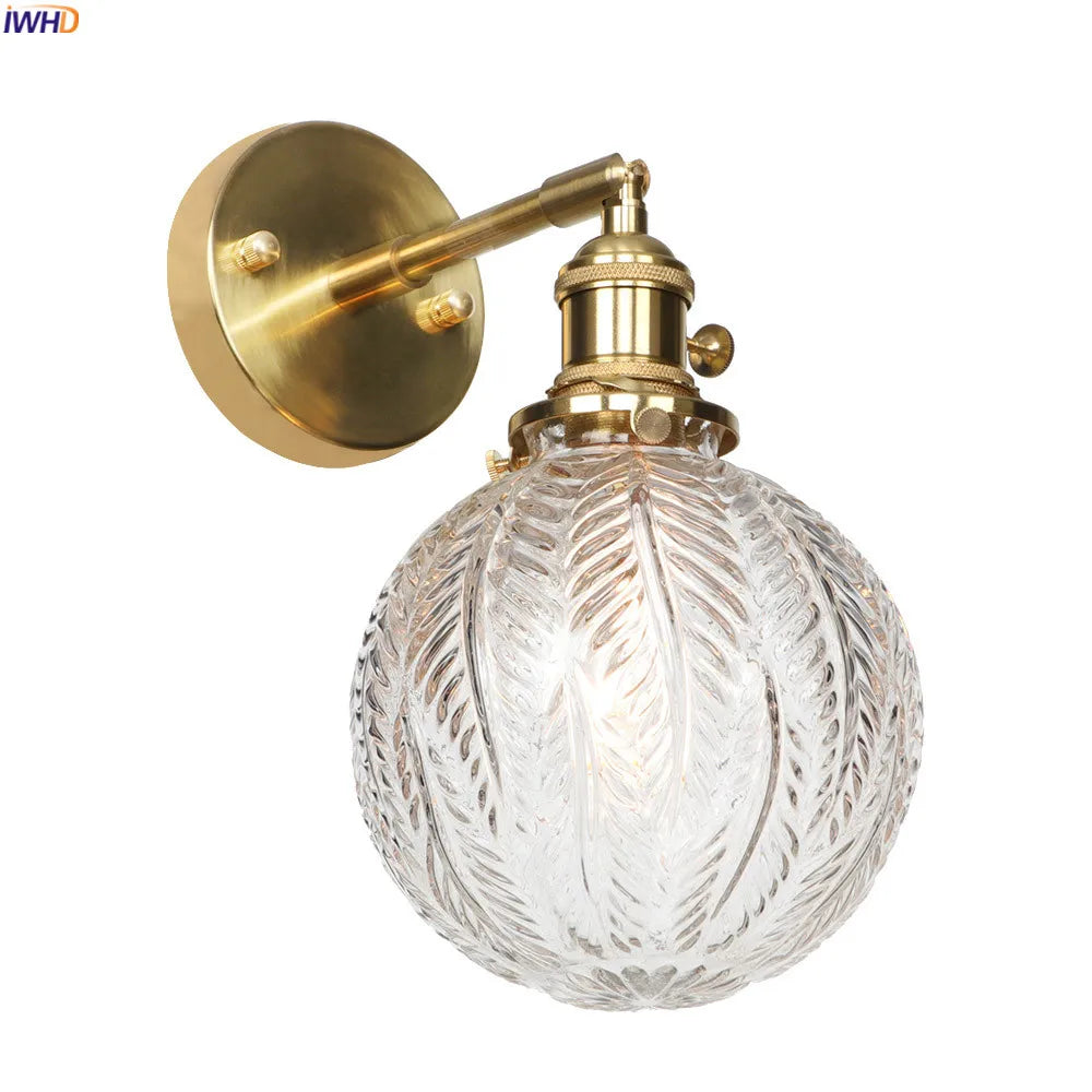 Afralia™ Glass Ball LED Wall Light Retro Vintage Copper Sconce Murale