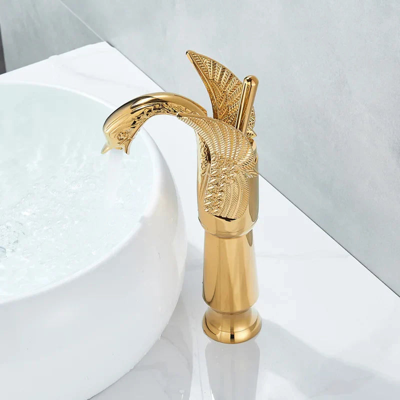 Afralia™ Golden Swan Bathroom Mixer Faucet - Deck Mount Basin Tap with One Handle