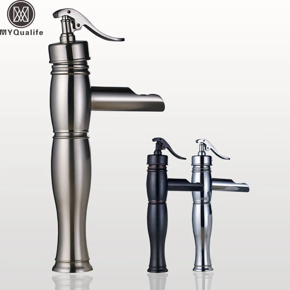 Afralia™ Waterfall Basin Faucet: Single Lever Brass Hot/Cold Vanity Sink Mixer Taps for Vessel Sink.