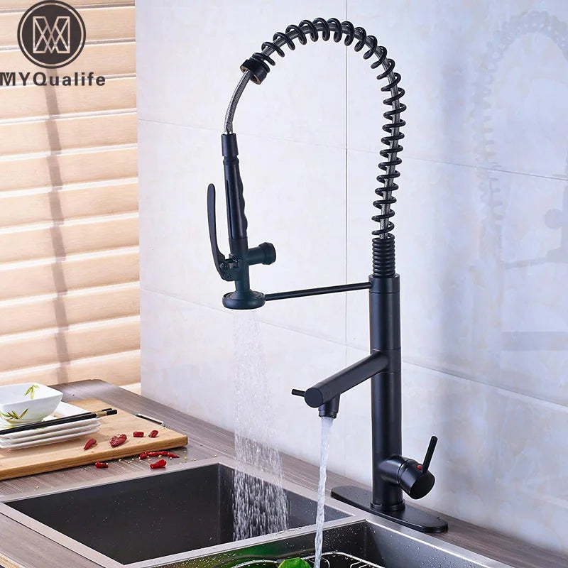 Afralia™ Pre Rinse Spring Kitchen Faucet with Sprayer Black Bronze