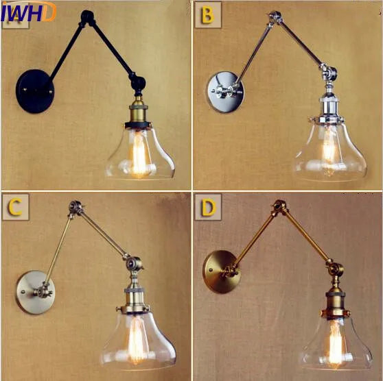Afralia™ Glass Swing Arm Wall Lamp Sconce for Retro Vintage Industrial Style