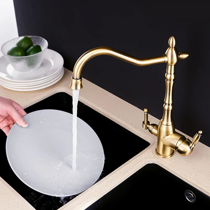 Afralia™ Gold Kitchen Faucet with 360 Rotation, Cold/Hot Mixer Tap & Water Purification