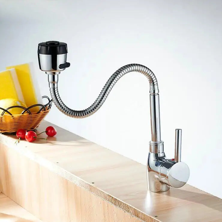 Afralia™ Swivel Pull Out Brass Kitchen Faucet with Gooseneck Sink Mixer Tap