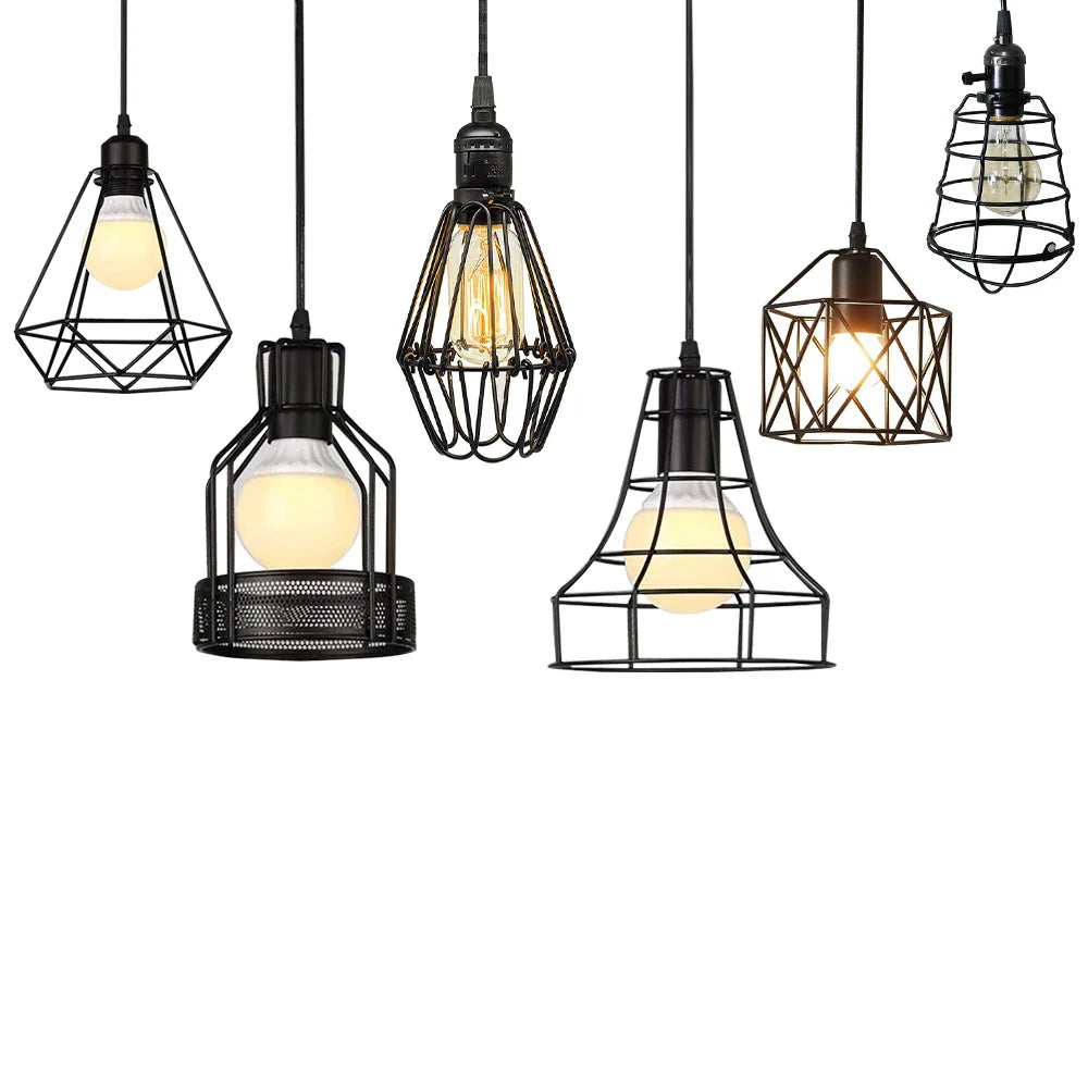 Afralia™ Black Metal Chandelier with E27 Edison Bulb Socket for Kitchen, Restaurant, Cafe