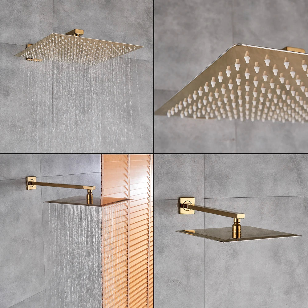 Afralia™ Gold Rain Shower Faucet Wall Mounted Bathtub Mixer Tap Set