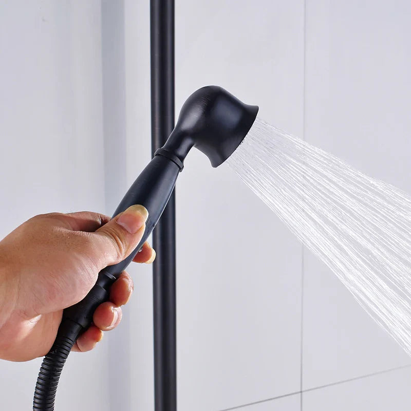 Afralia™ Black Brass Bath Shower Faucet Set with Handshower and Tub Spout